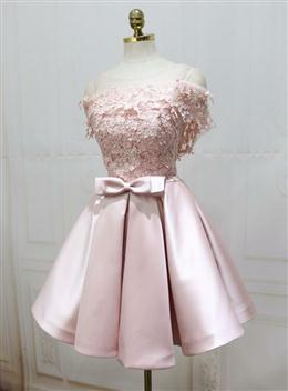 Picture of Cute Pink Satin Short Prom Dresses , Lovely Party Dresses